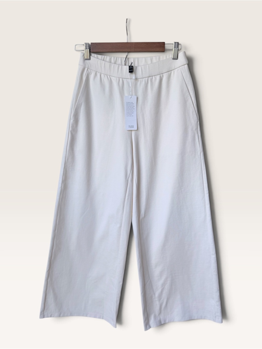NWT Eileen Fisher Cotton Ponte Cropped Wide Leg Pants Soft White size XXS